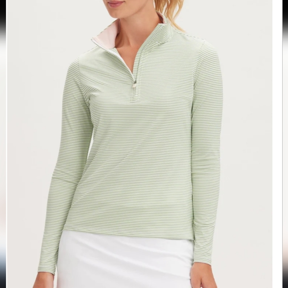 RENWICK Green White Striped 1/4 Zip Medium